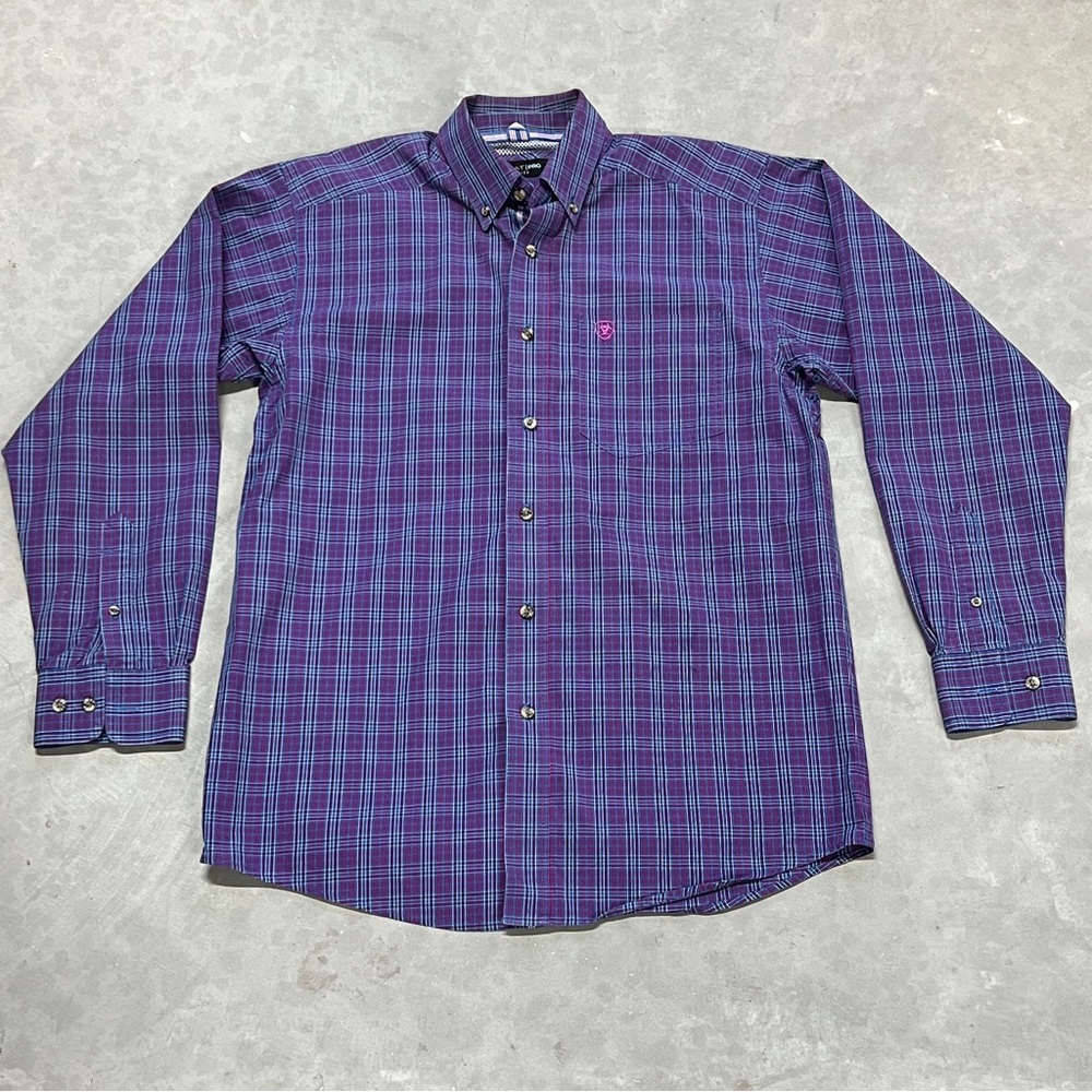 Ariat Pro Series Men's Purple Plaid Button Down Long Sleeve Shirt Size S